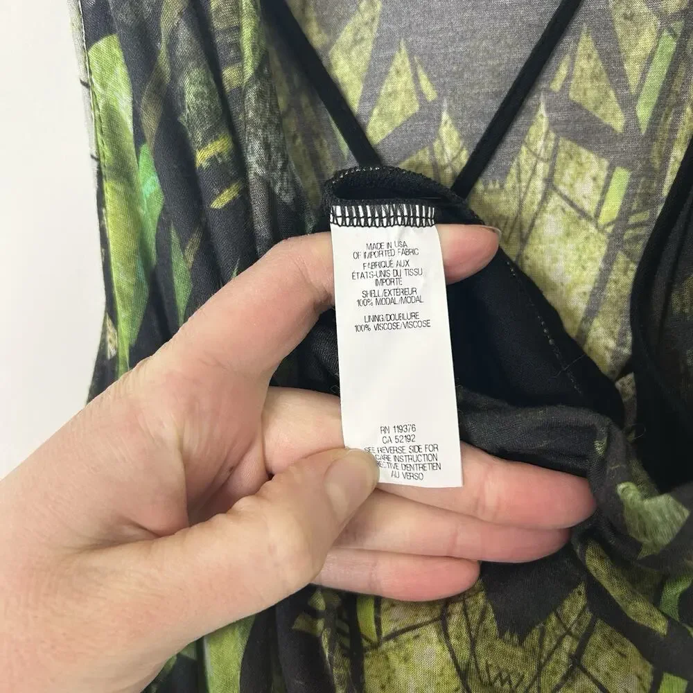 HELMUT LANG Dress Womens Medium Cicadae Print Slit Overlap Maxi Lizard Green - Picture 7 of 9